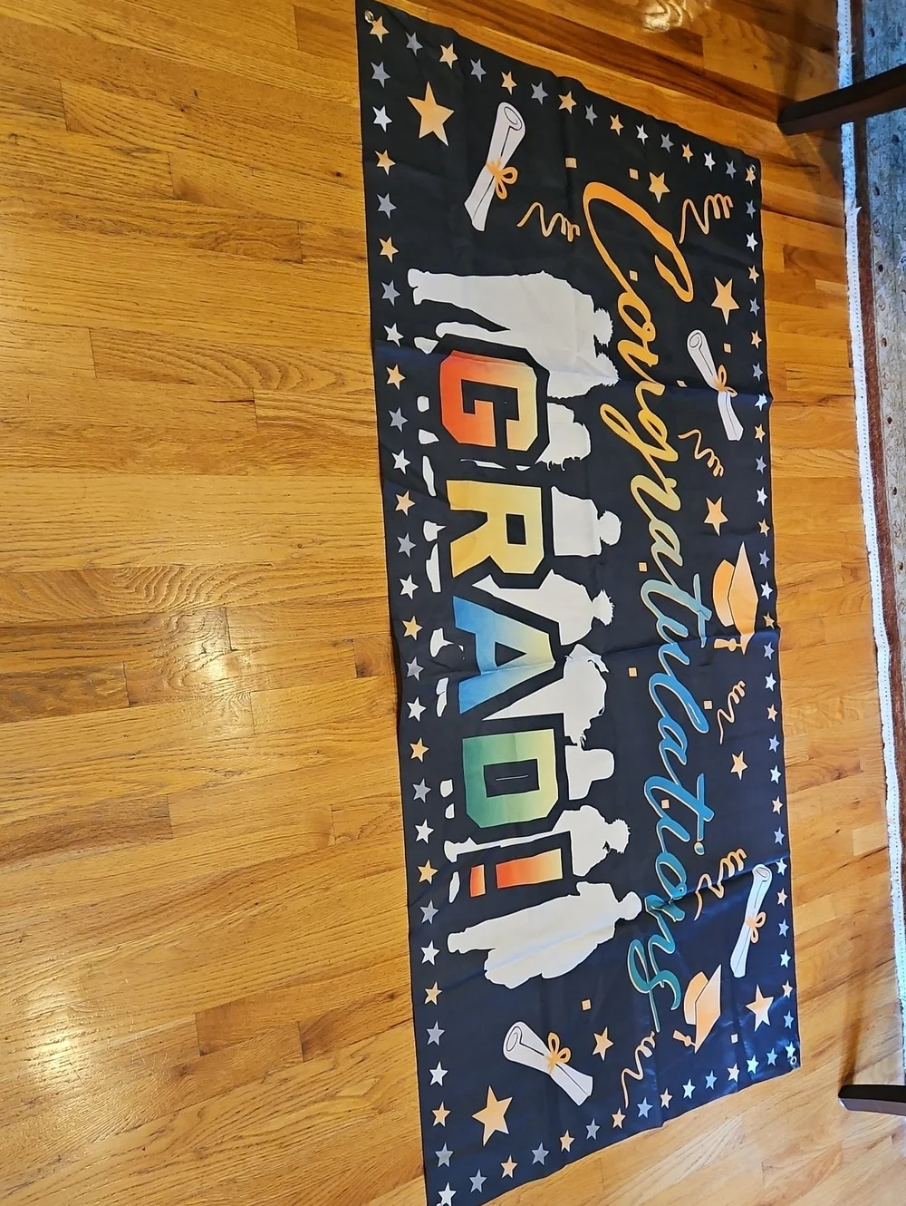 Graduation Banner Flag - Multicolor on Black - Party Decoration